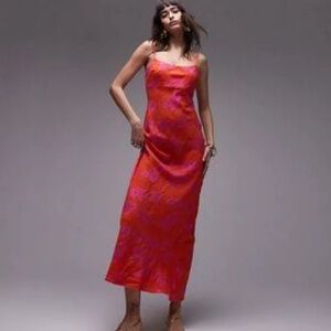 Vintage Vibrant Red and Pink Midi Dress